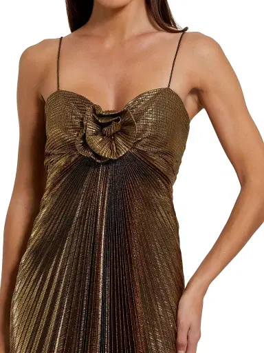 Mac Duggal Women's Floral Metallic Pleated Gown - Antique Gold - Size 14 | Thumbnail 3 Mac Duggal Women's Floral Metallic Pleated Gown - Antique Gold - Size 14 | Thumbnail 3