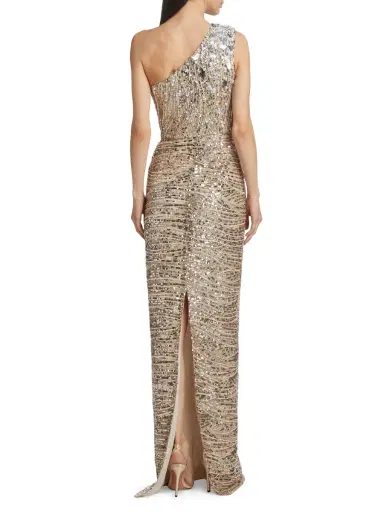 Pamella Roland Women's Sequined Swirl One-Shoulder Tulle Gown - Taupe Silver | Thumbnail 4 Pamella Roland Women's Sequined Swirl One-Shoulder Tulle Gown - Taupe Silver | Thumbnail 4
