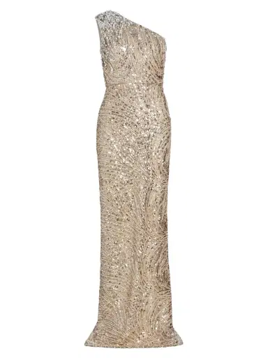 Pamella Roland Women's Sequined Swirl One-Shoulder Tulle Gown - Taupe Silver | Thumbnail 7 Pamella Roland Women's Sequined Swirl One-Shoulder Tulle Gown - Taupe Silver | Thumbnail 7
