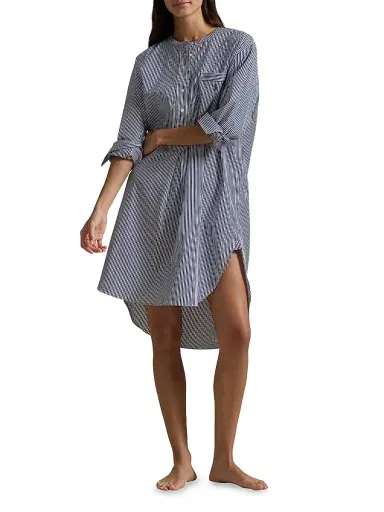 Polo Ralph Lauren Women's Striped Cotton Sleep Shirt - White Cloud Beacon Blue | Thumbnail 2 Polo Ralph Lauren Women's Striped Cotton Sleep Shirt - White Cloud Beacon Blue | Thumbnail 2