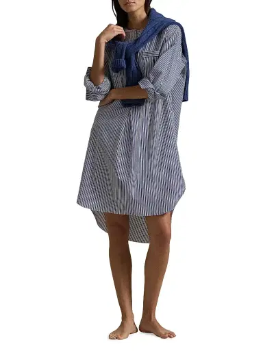 Polo Ralph Lauren Women's Striped Cotton Sleep Shirt - White Cloud Beacon Blue | Thumbnail 5 Polo Ralph Lauren Women's Striped Cotton Sleep Shirt - White Cloud Beacon Blue | Thumbnail 5