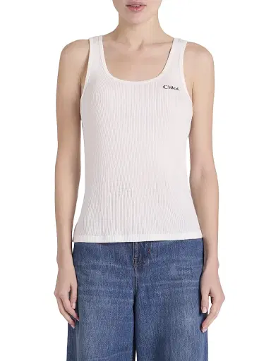 Chloé Women's Logo Cotton Rib-Knit Tank Top - White | Thumbnail 3 Chloé Women's Logo Cotton Rib-Knit Tank Top - White | Thumbnail 3