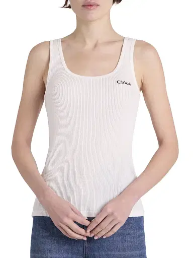 Chloé Women's Logo Cotton Rib-Knit Tank Top - White | Thumbnail 6 Chloé Women's Logo Cotton Rib-Knit Tank Top - White | Thumbnail 6