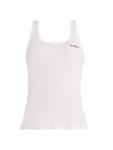Chloé Women's Logo Cotton Rib-Knit Tank Top - White | Thumbnail 1 Chloé Women's Logo Cotton Rib-Knit Tank Top - White | Thumbnail 1