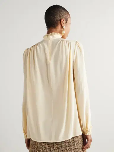 Valentino Garavani Ruffled Pintucked Lace-trimmed Silk Crepe De Chine Blouse | Thumbnail 4 Valentino Garavani Ruffled Pintucked Lace-trimmed Silk Crepe De Chine Blouse | Thumbnail 4
