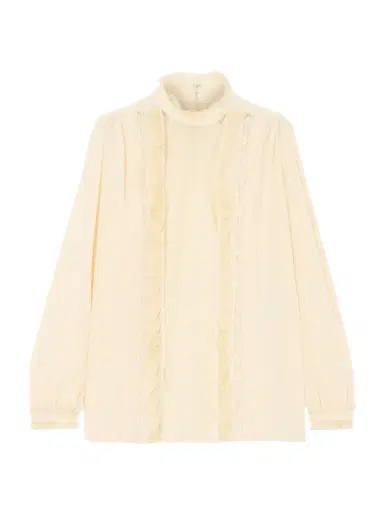 Valentino Garavani Ruffled Pintucked Lace-trimmed Silk Crepe De Chine Blouse | Thumbnail 1 Valentino Garavani Ruffled Pintucked Lace-trimmed Silk Crepe De Chine Blouse | Thumbnail 1