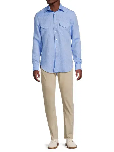 Sartorio Napoli Men's Western Linen Shirt - Blue | Thumbnail 2 Sartorio Napoli Men's Western Linen Shirt - Blue | Thumbnail 2