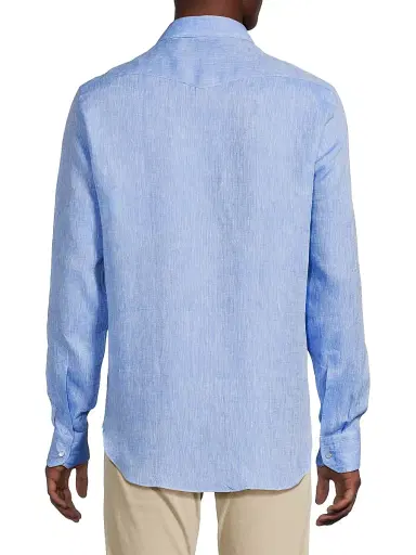 Sartorio Napoli Men's Western Linen Shirt - Blue | Thumbnail 5 Sartorio Napoli Men's Western Linen Shirt - Blue | Thumbnail 5