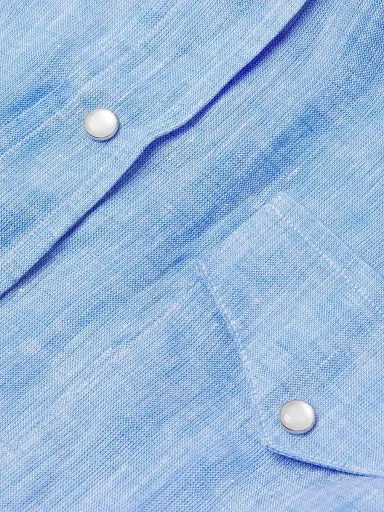 Sartorio Napoli Men's Western Linen Shirt - Blue | Thumbnail 6 Sartorio Napoli Men's Western Linen Shirt - Blue | Thumbnail 6