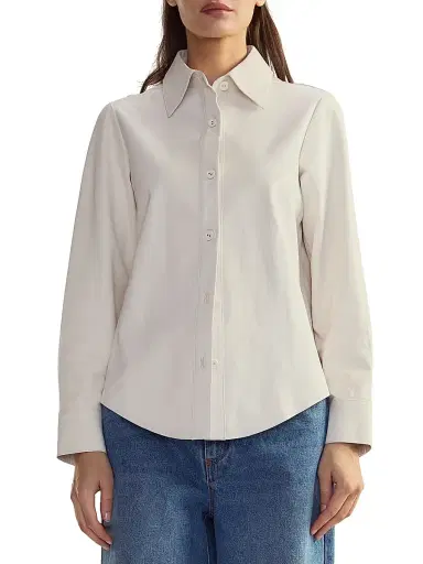 Cynthia Rowley Women's Leather Button-Front Shirt - White | Thumbnail 1 Cynthia Rowley Women's Leather Button-Front Shirt - White | Thumbnail 1