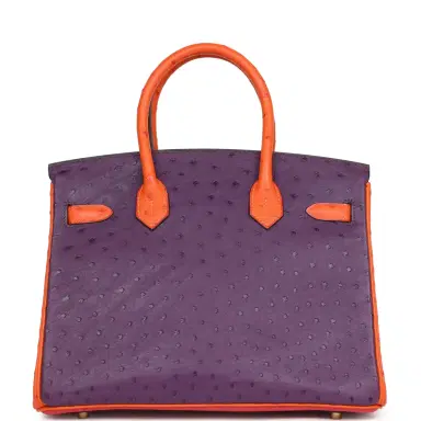 HERMÈS Pre-owned Hermes Special Order (HSS) Birkin 30 Tangerine, Violet and Bougainvillea Ostrich Gold Hardware | Thumbnail 4 HERMÈS Pre-owned Hermes Special Order (HSS) Birkin 30 Tangerine, Violet and Bougainvillea Ostrich Gold Hardware | Thumbnail 4
