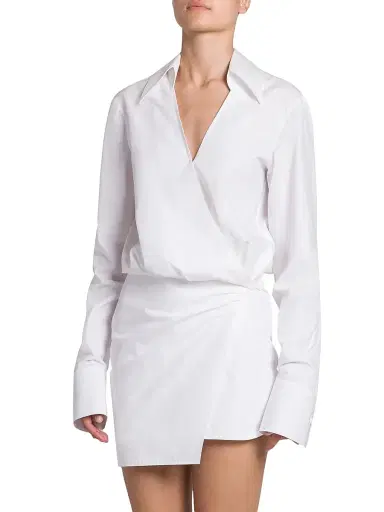 The Attico Women's Gathered Cotton Shirtdress - White - Size 0 | Thumbnail 4 The Attico Women's Gathered Cotton Shirtdress - White - Size 0 | Thumbnail 4