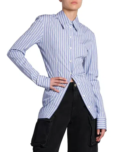 The Attico Women's Gathered Striped Cotton Shirt - White Navy Blue | Thumbnail 4 The Attico Women's Gathered Striped Cotton Shirt - White Navy Blue | Thumbnail 4
