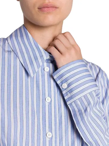 The Attico Women's Gathered Striped Cotton Shirt - White Navy Blue | Thumbnail 6 The Attico Women's Gathered Striped Cotton Shirt - White Navy Blue | Thumbnail 6