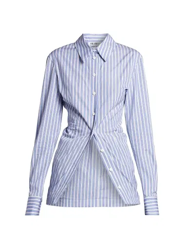 The Attico Women's Gathered Striped Cotton Shirt - White Navy Blue | Thumbnail 1 The Attico Women's Gathered Striped Cotton Shirt - White Navy Blue | Thumbnail 1
