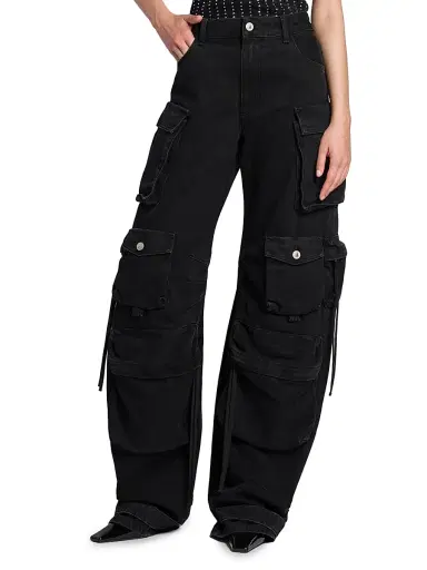 The Attico Women's Cotton Wide-Leg Cargo Pants - Black | Thumbnail 3 The Attico Women's Cotton Wide-Leg Cargo Pants - Black | Thumbnail 3