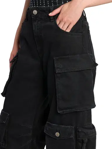 The Attico Women's Cotton Wide-Leg Cargo Pants - Black | Thumbnail 6 The Attico Women's Cotton Wide-Leg Cargo Pants - Black | Thumbnail 6
