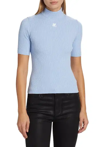 Courrèges Women's Reedition Rib-Knit Blouse - Sky | Thumbnail 3 Courrèges Women's Reedition Rib-Knit Blouse - Sky | Thumbnail 3