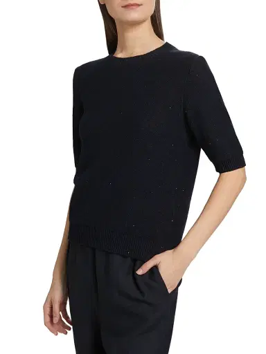Fabiana Filippi Women's Sequined Cotton-Blend Crewneck Sweater - Blu Notte | Thumbnail 4 Fabiana Filippi Women's Sequined Cotton-Blend Crewneck Sweater - Blu Notte | Thumbnail 4