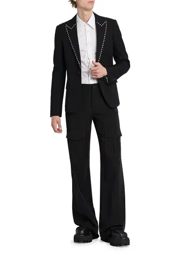 McQueen Men's Embellished Wool Single-Breasted Blazer - Black | Thumbnail 2 McQueen Men's Embellished Wool Single-Breasted Blazer - Black | Thumbnail 2