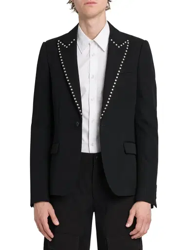 McQueen Men's Embellished Wool Single-Breasted Blazer - Black | Thumbnail 3 McQueen Men's Embellished Wool Single-Breasted Blazer - Black | Thumbnail 3
