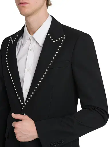 McQueen Men's Embellished Wool Single-Breasted Blazer - Black | Thumbnail 6 McQueen Men's Embellished Wool Single-Breasted Blazer - Black | Thumbnail 6