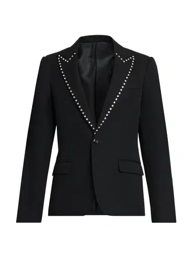 McQueen Men's Embellished Wool Single-Breasted Blazer - Black | Thumbnail 1 McQueen Men's Embellished Wool Single-Breasted Blazer - Black | Thumbnail 1