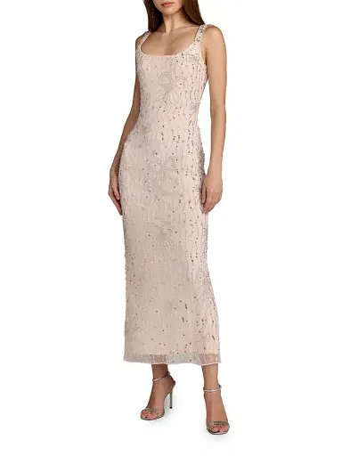 Mac Duggal Women's Cocktail Beaded Mesh Scoopneck Gown - Blush - Size 14 | Thumbnail 1 Mac Duggal Women's Cocktail Beaded Mesh Scoopneck Gown - Blush - Size 14 | Thumbnail 1
