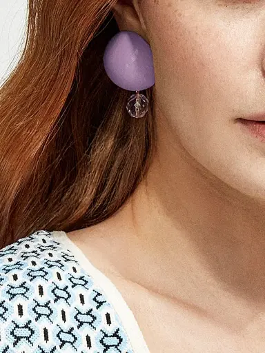 Saulé Women's Everbloom Petite Luna 18K-Gold-Plated Wood & Glass Bead Earrings - Pale Periwinkle | Thumbnail 2 Saulé Women's Everbloom Petite Luna 18K-Gold-Plated Wood & Glass Bead Earrings - Pale Periwinkle | Thumbnail 2