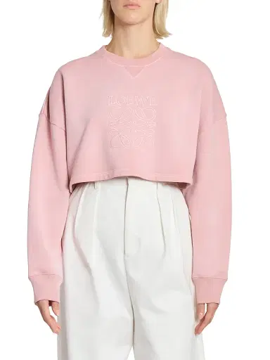 LOEWE Women's Cotton Cropped Anagram Sweatshirt - Pink | Thumbnail 2 LOEWE Women's Cotton Cropped Anagram Sweatshirt - Pink | Thumbnail 2