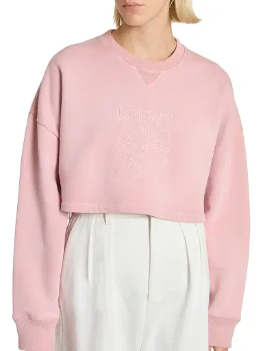 LOEWE Women's Cotton Cropped Anagram Sweatshirt - Pink | Thumbnail 5 LOEWE Women's Cotton Cropped Anagram Sweatshirt - Pink | Thumbnail 5
