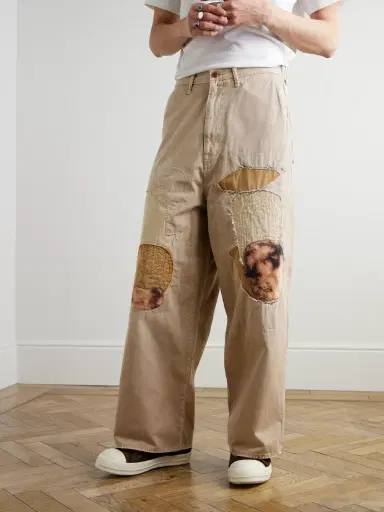 KAPITAL Katsuragi Port Straight-Leg Patchwork Distressed Cotton-Twill Trousers - Men | Thumbnail 3 KAPITAL Katsuragi Port Straight-Leg Patchwork Distressed Cotton-Twill Trousers - Men | Thumbnail 3