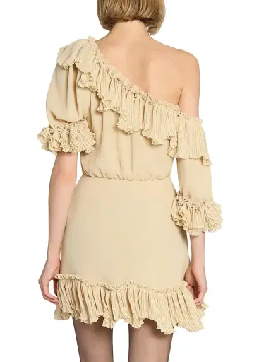 Saint Laurent Women's Ruffled Dress in Silk Crepon Muslin - Beige | Thumbnail 6 Saint Laurent Women's Ruffled Dress in Silk Crepon Muslin - Beige | Thumbnail 6
