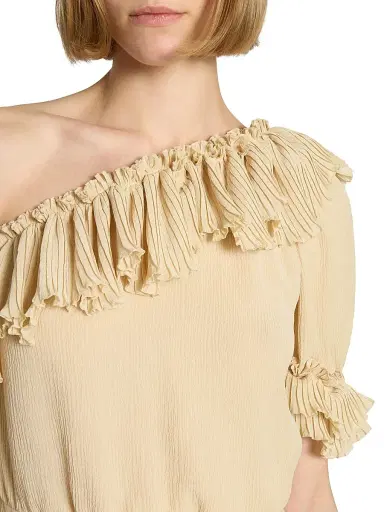 Saint Laurent Women's Ruffled Dress in Silk Crepon Muslin - Beige | Thumbnail 7 Saint Laurent Women's Ruffled Dress in Silk Crepon Muslin - Beige | Thumbnail 7
