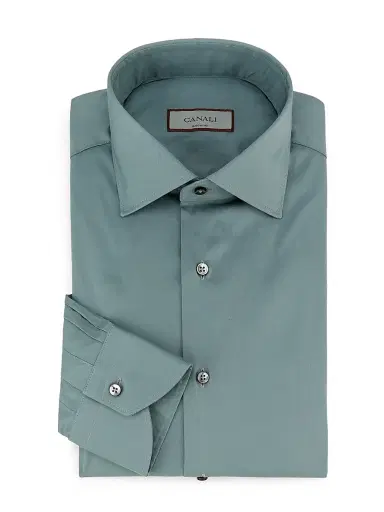 Canali Men's Solid Cotton Dress Shirt - Green | Thumbnail 1 Canali Men's Solid Cotton Dress Shirt - Green | Thumbnail 1
