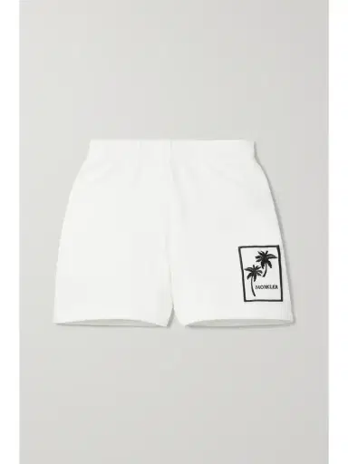 Moncler Embellished Appliquéd Cotton-jersey Shorts | Thumbnail 1 Moncler Embellished Appliquéd Cotton-jersey Shorts | Thumbnail 1