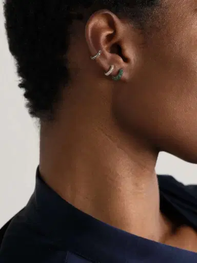 Lucy Delius Chubby Rhodium-plated 14-karat Recycled Gold Emerald Hoop Earrings | Thumbnail 4 Lucy Delius Chubby Rhodium-plated 14-karat Recycled Gold Emerald Hoop Earrings | Thumbnail 4