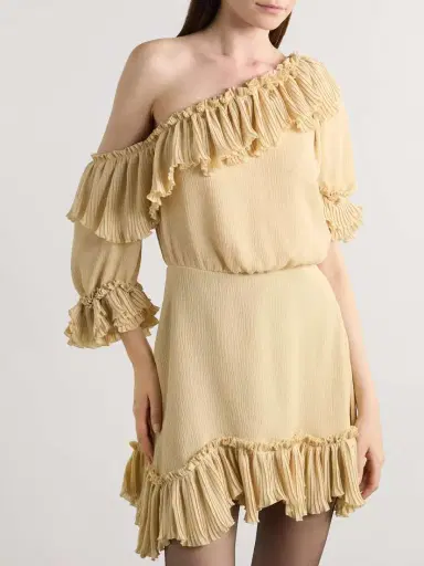 Saint Laurent Off-the-shoulder Ruffled Silk-crepon Mini Dress | Thumbnail 3 Saint Laurent Off-the-shoulder Ruffled Silk-crepon Mini Dress | Thumbnail 3