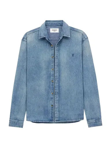 Saint Laurent Men's Cassandre Shirt in Denim - Day Blue - Size XS | Thumbnail 3 Saint Laurent Men's Cassandre Shirt in Denim - Day Blue - Size XS | Thumbnail 3