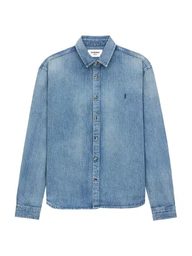 Saint Laurent Men's Cassandre Shirt in Denim - Day Blue - Size XS | Thumbnail 1 Saint Laurent Men's Cassandre Shirt in Denim - Day Blue - Size XS | Thumbnail 1