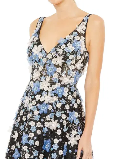 Mac Duggal Women's Floral Appliqué V-Neck A-Line Gown - Black Multi | Thumbnail 4 Mac Duggal Women's Floral Appliqué V-Neck A-Line Gown - Black Multi | Thumbnail 4