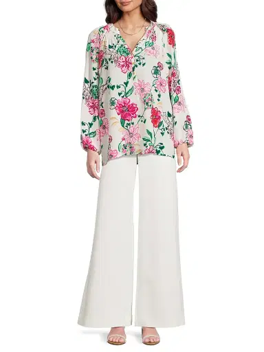 Lilly Pulitzer Women's Elsa Floral Silk Top - Coconut | Thumbnail 2 Lilly Pulitzer Women's Elsa Floral Silk Top - Coconut | Thumbnail 2