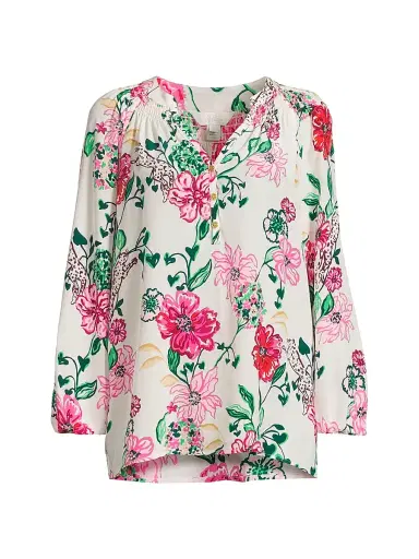 Lilly Pulitzer Women's Elsa Floral Silk Top - Coconut | Thumbnail 1 Lilly Pulitzer Women's Elsa Floral Silk Top - Coconut | Thumbnail 1