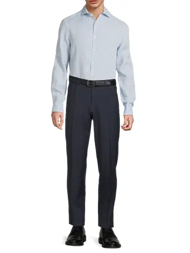 Canali Men's Linen Sport Shirt - Light Blue | Thumbnail 2 Canali Men's Linen Sport Shirt - Light Blue | Thumbnail 2
