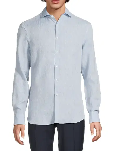 Canali Men's Linen Sport Shirt - Light Blue | Thumbnail 3 Canali Men's Linen Sport Shirt - Light Blue | Thumbnail 3