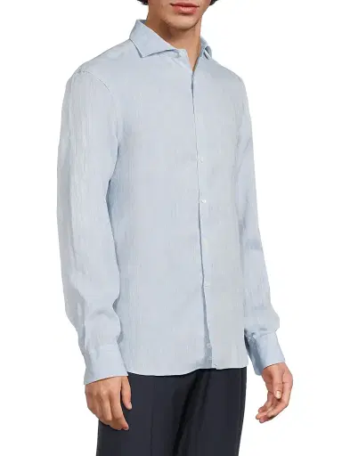 Canali Men's Linen Sport Shirt - Light Blue | Thumbnail 4 Canali Men's Linen Sport Shirt - Light Blue | Thumbnail 4