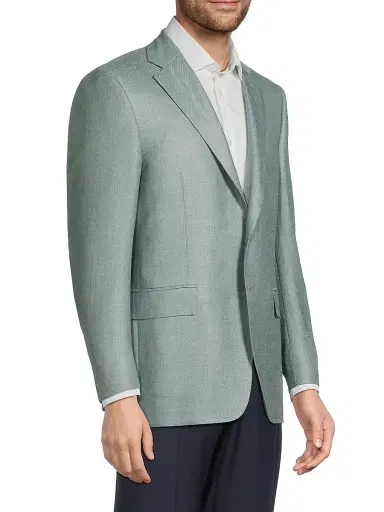 Canali Men's Lux Solid Diagonal Weave Sportcoat - Green | Thumbnail 4 Canali Men's Lux Solid Diagonal Weave Sportcoat - Green | Thumbnail 4