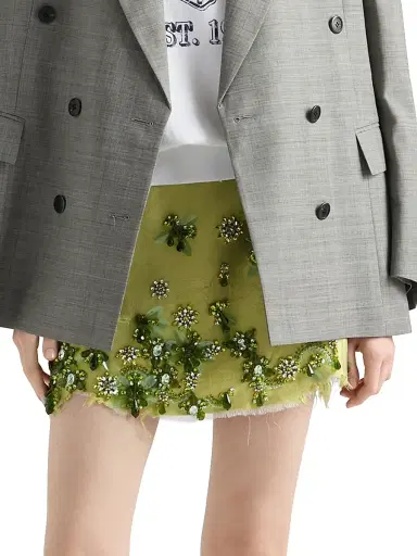 Prada Women's Embroidered Silk and Wool Miniskirt - Green | Thumbnail 2 Prada Women's Embroidered Silk and Wool Miniskirt - Green | Thumbnail 2