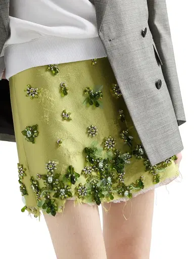 Prada Women's Embroidered Silk and Wool Miniskirt - Green | Thumbnail 3 Prada Women's Embroidered Silk and Wool Miniskirt - Green | Thumbnail 3