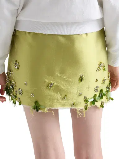 Prada Women's Embroidered Silk and Wool Miniskirt - Green | Thumbnail 4 Prada Women's Embroidered Silk and Wool Miniskirt - Green | Thumbnail 4